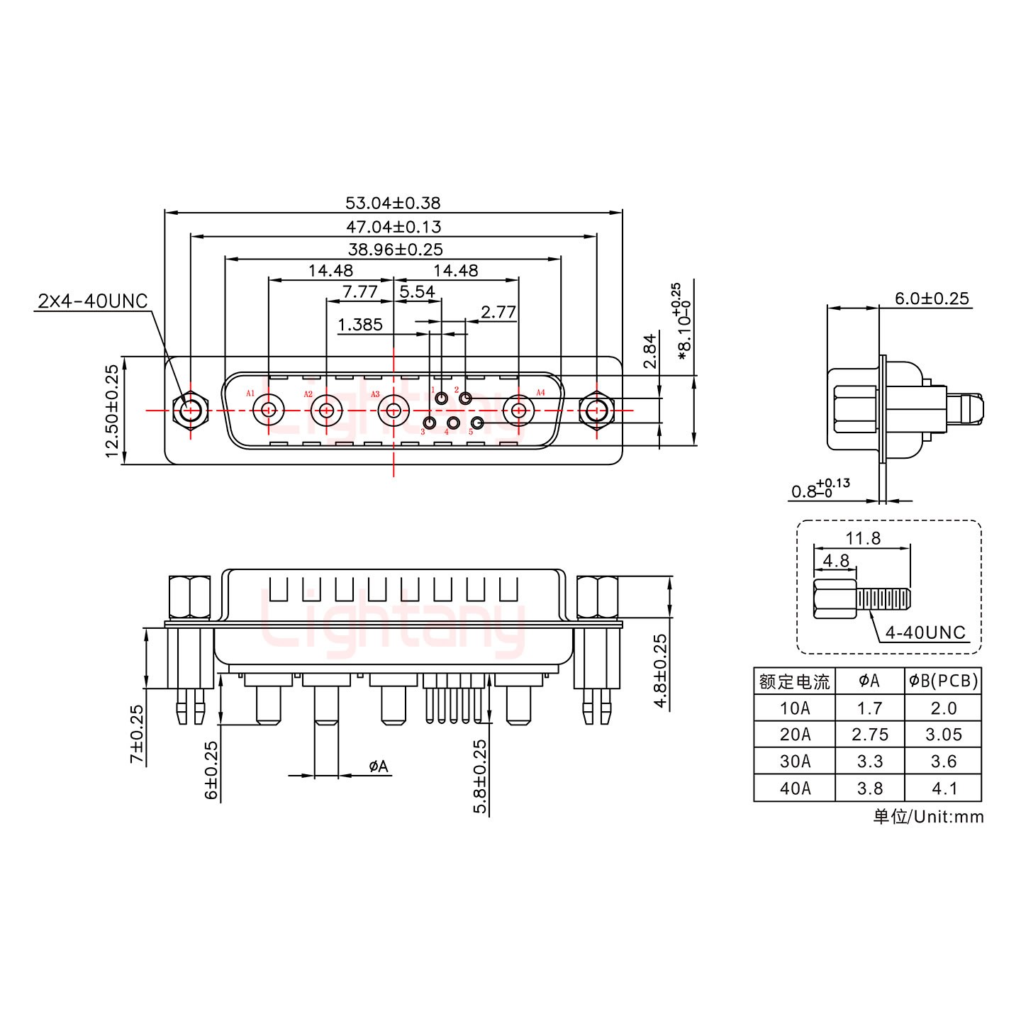 9W4公PCB直插板/鉚魚(yú)叉7.0/大電流10A