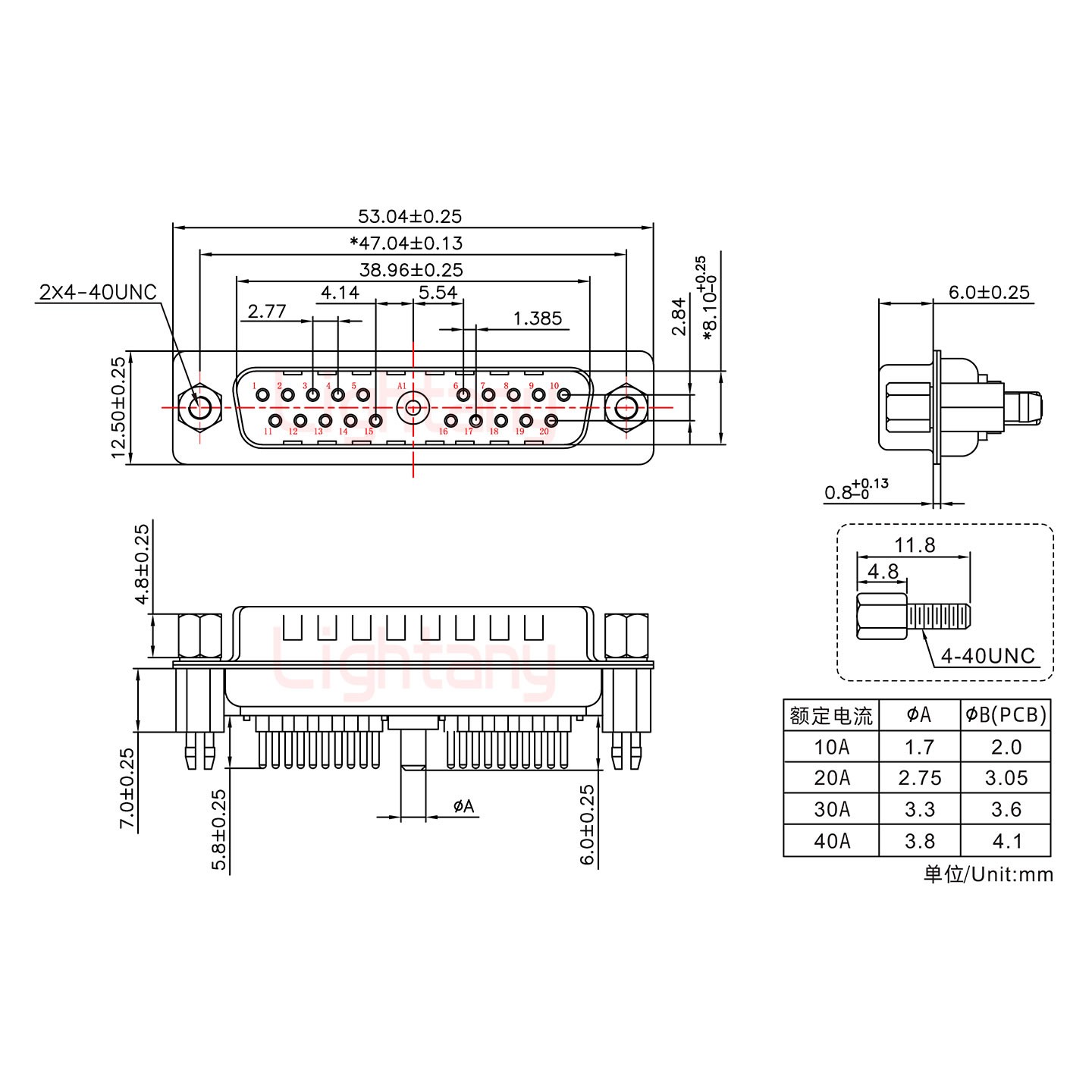 21W1公PCB直插板/鉚魚叉7.0/大電流30A