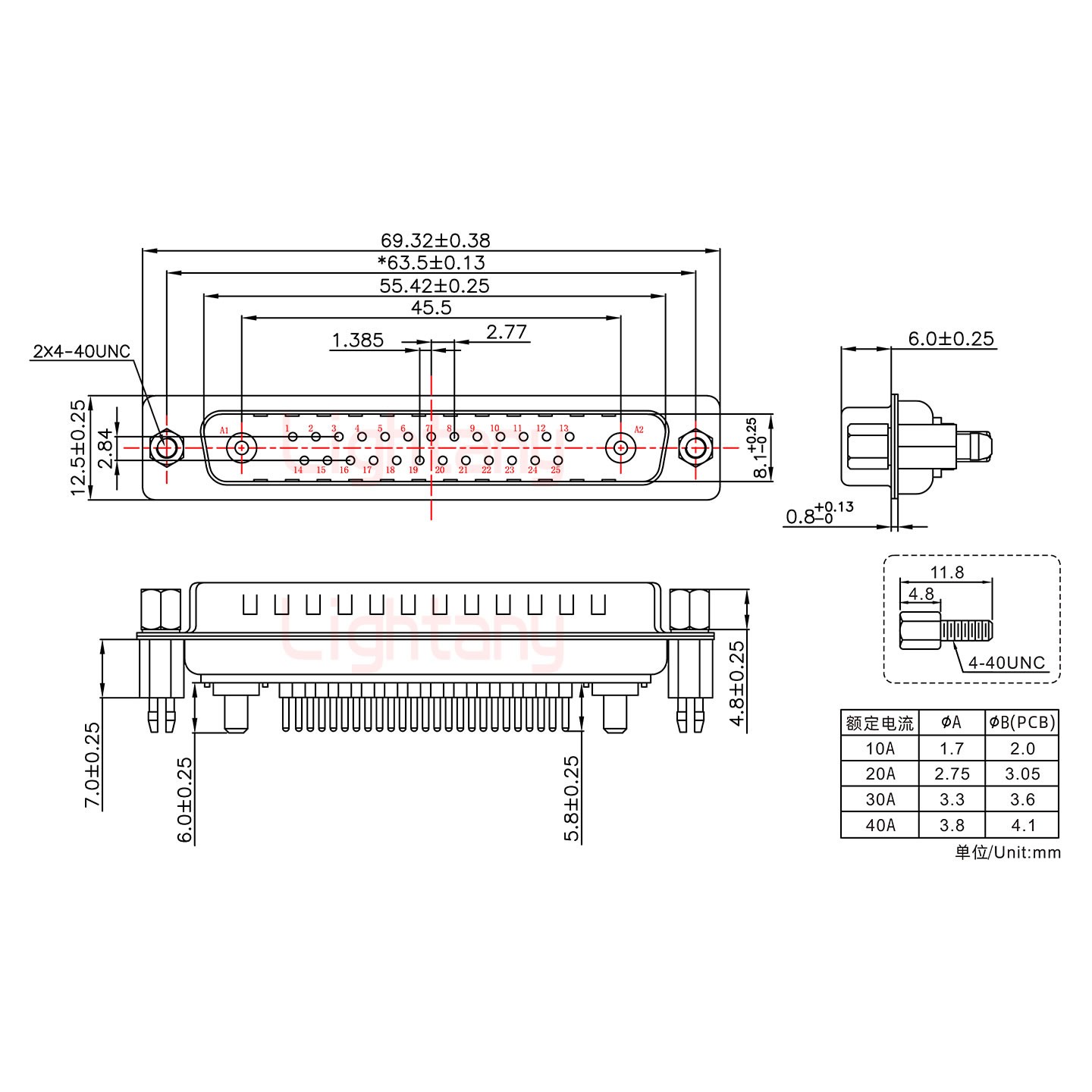 27W2公PCB直插板/鉚魚叉7.0/大電流20A