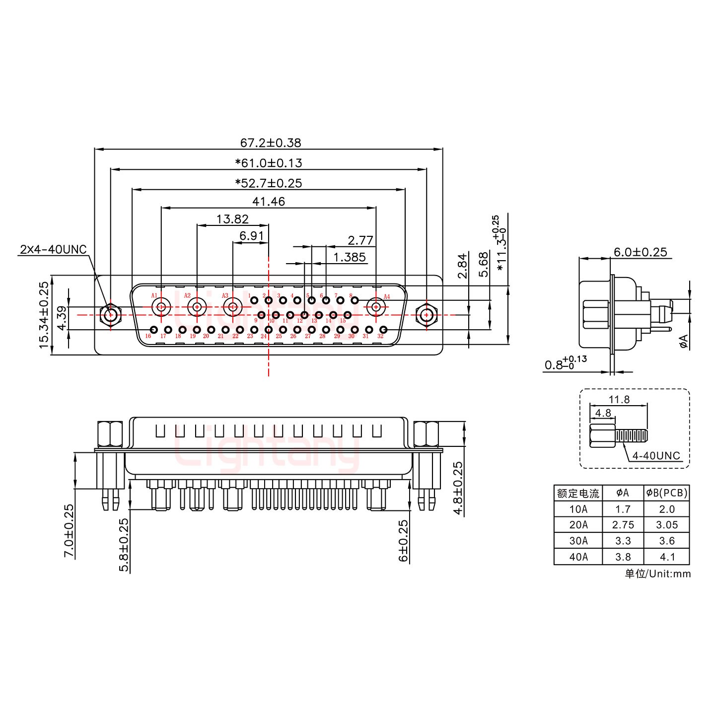 36W4公PCB直插板/鉚魚叉7.0/大電流20A