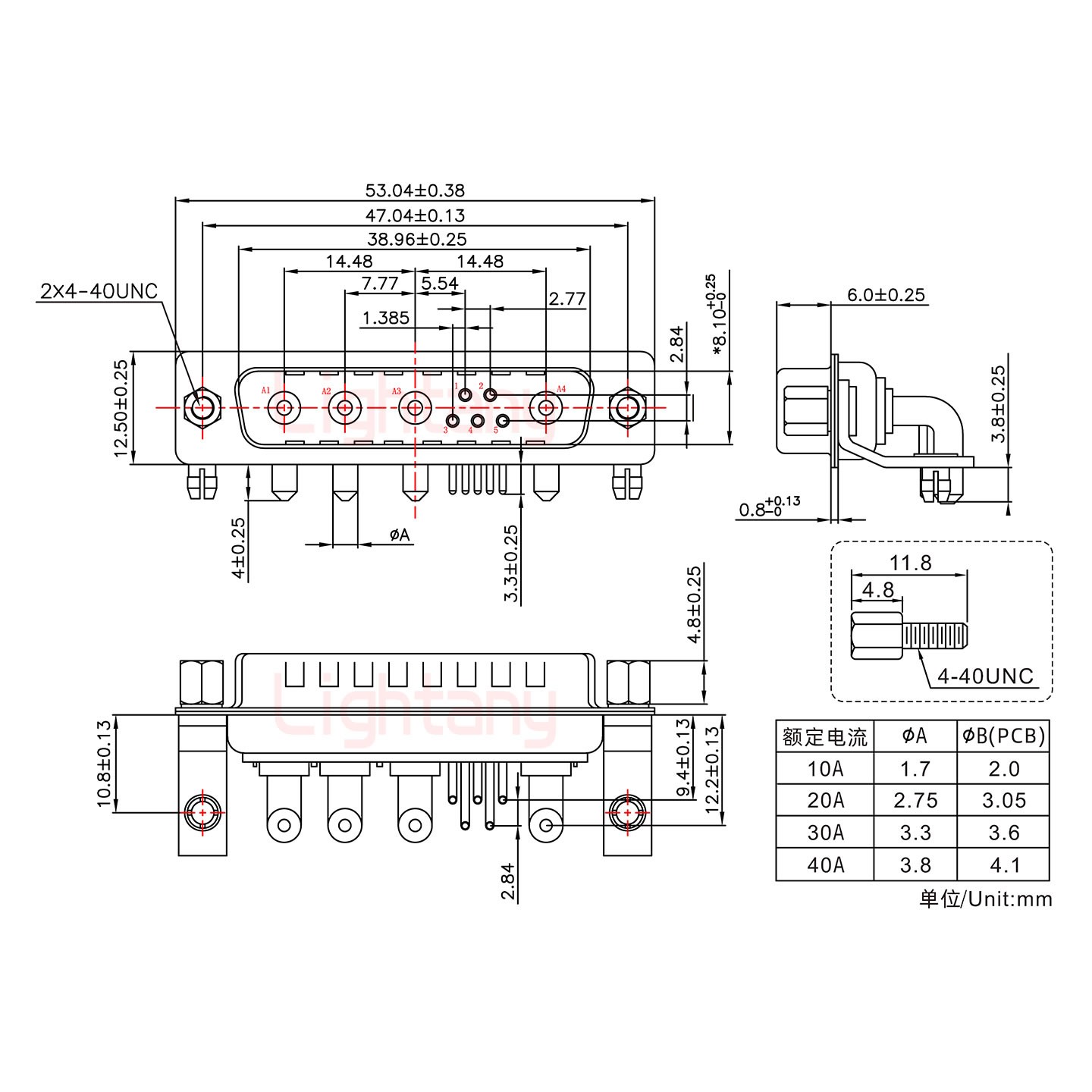 9W4公PCB彎插板/鉚支架10.8/大電流30A