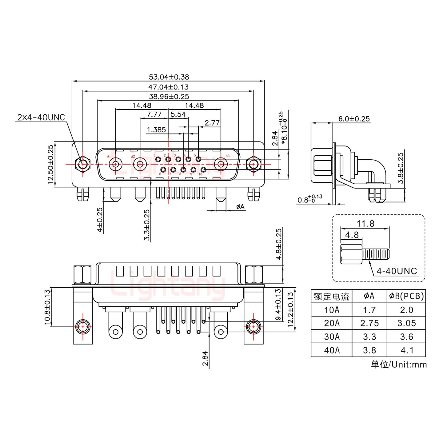 13W3公PCB彎插板/鉚支架10.8/大電流20A