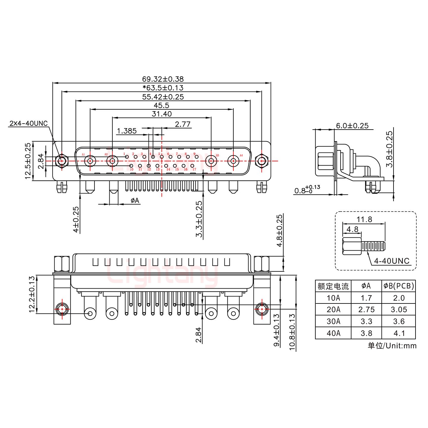 21W4公PCB彎插板/鉚支架10.8/大電流20A