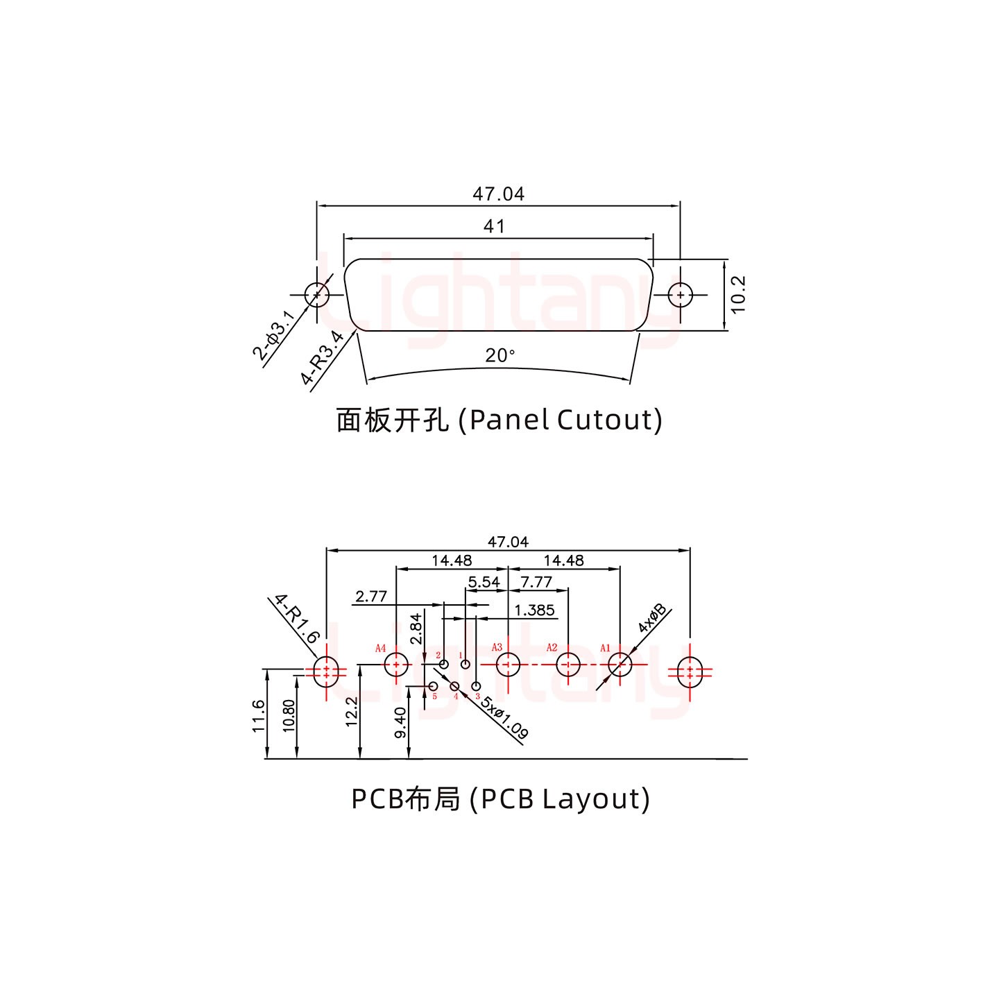 9W4母PCB彎插板/鉚支架10.8/大電流10A