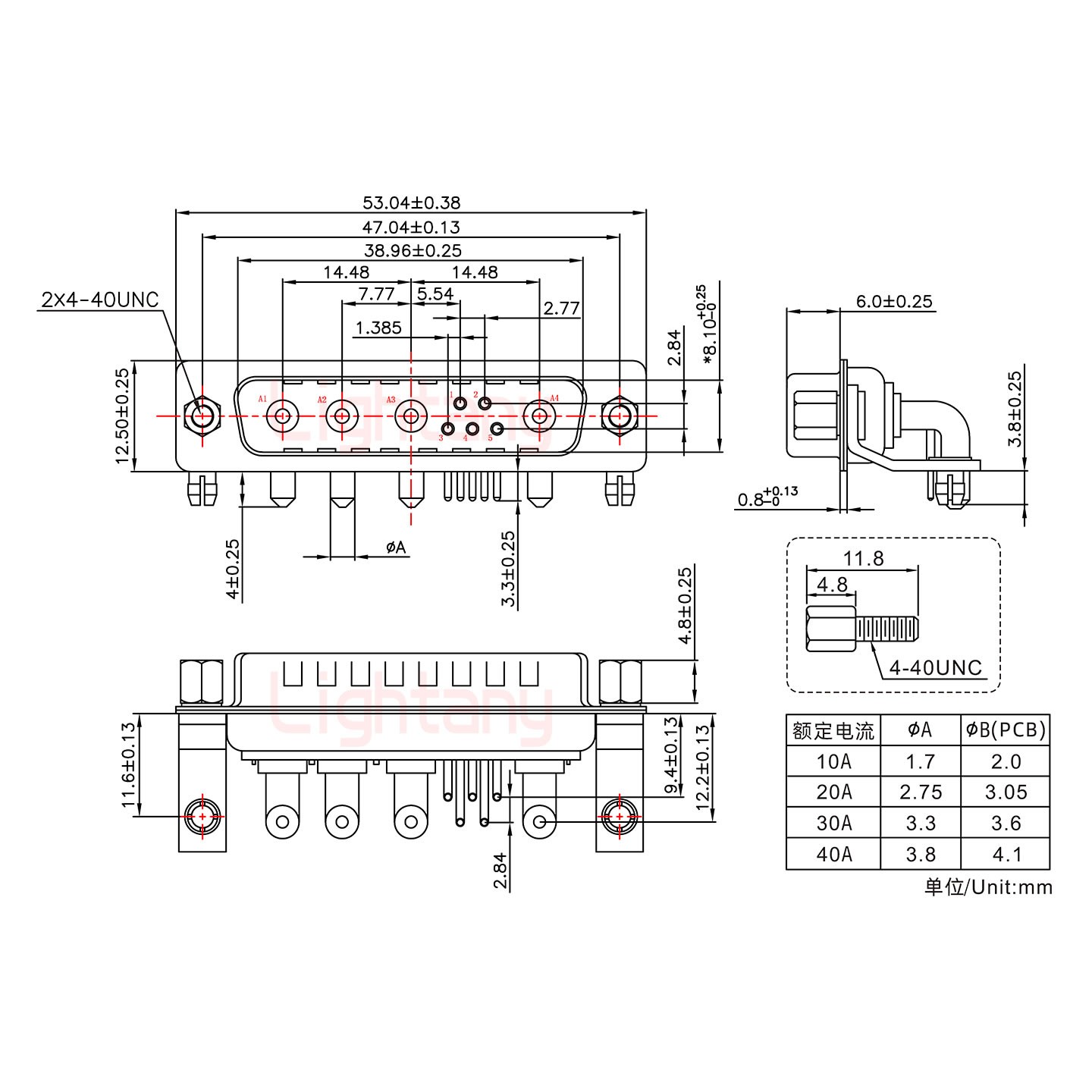 9W4公PCB彎插板/鉚支架11.6/大電流10A