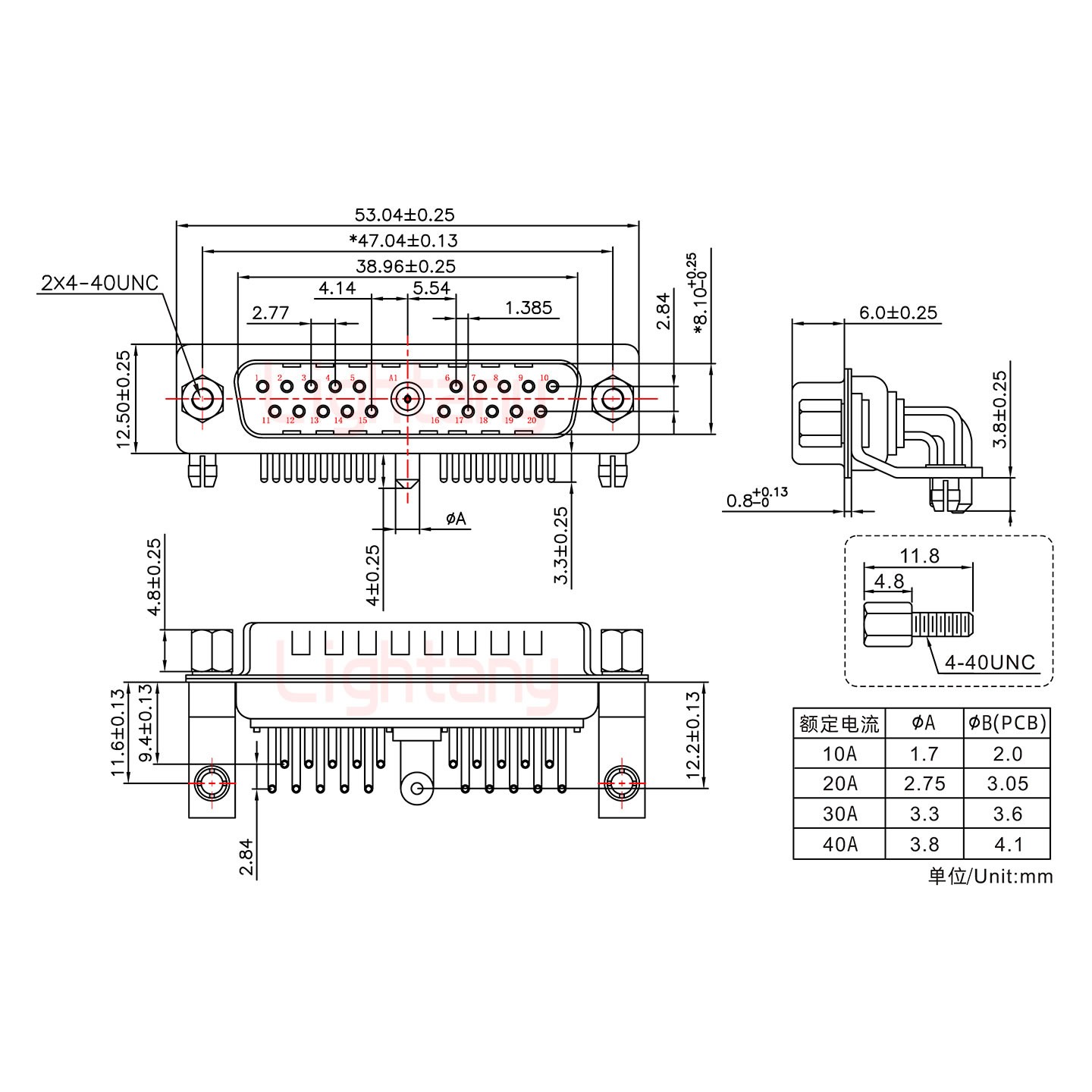 21W1公PCB彎插板/鉚支架11.6/大電流10A