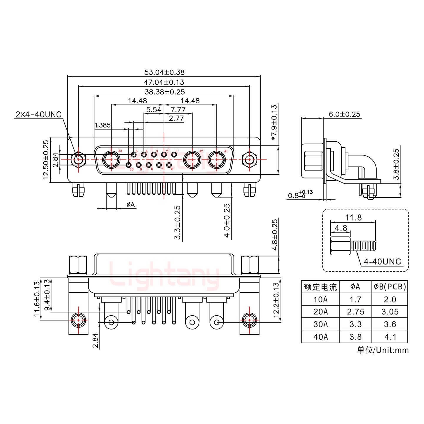 13W3母PCB彎插板/鉚支架11.6/大電流10A