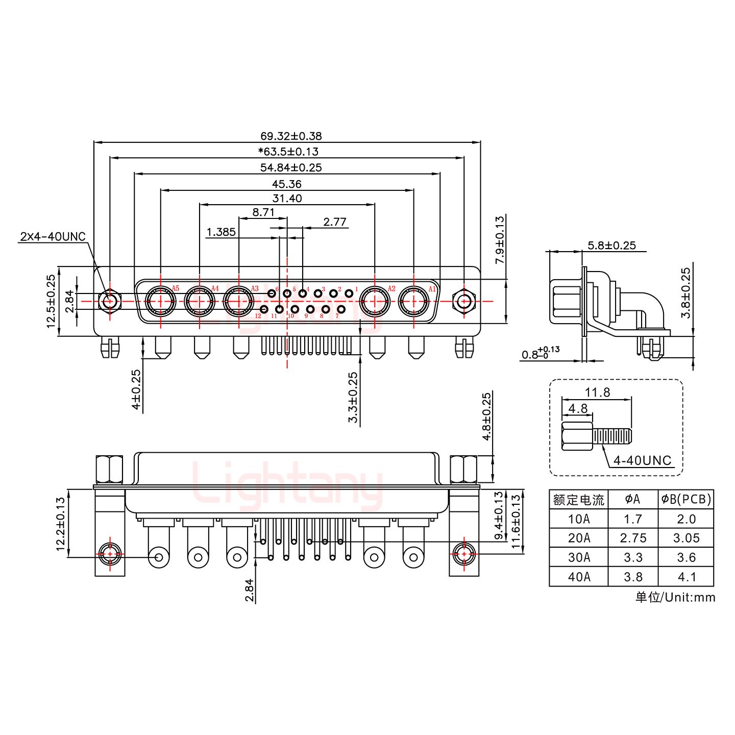 17W5母PCB彎插板/鉚支架11.6/大電流10A