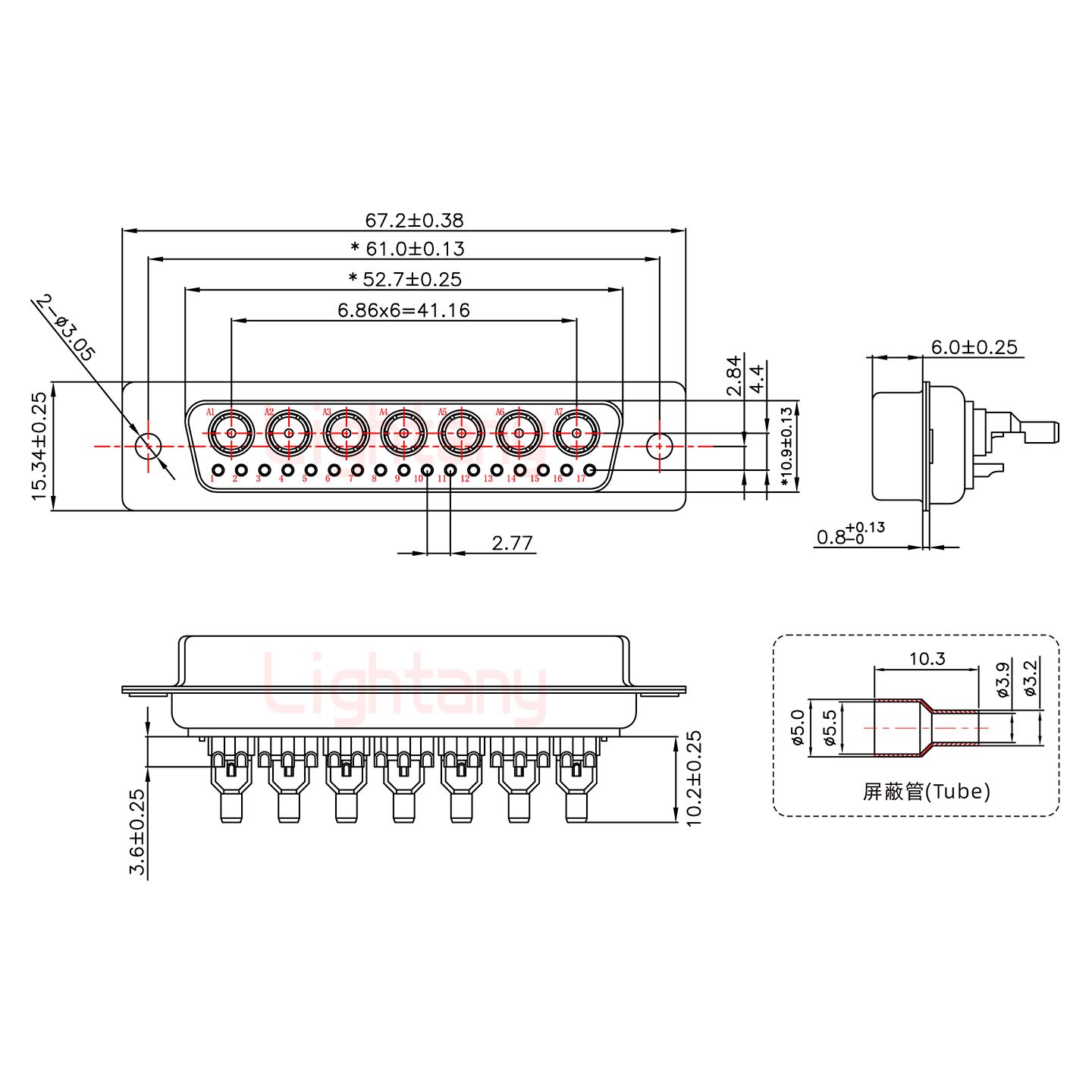 24W7母焊線式50歐姆+50P金屬外殼1745彎出線4~12mm