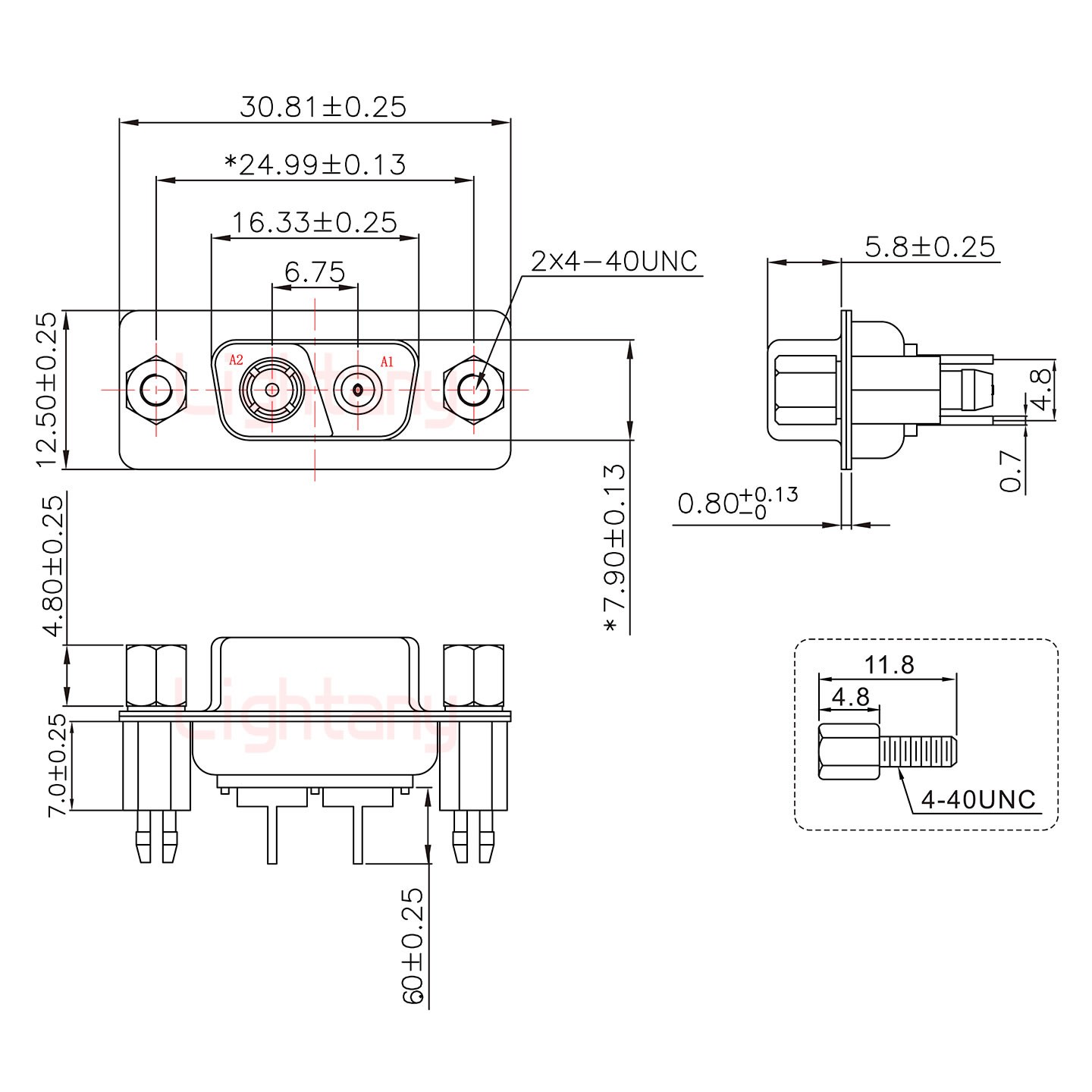 2V2母PCB直插板/鉚魚(yú)叉7.0/射頻同軸50歐姆