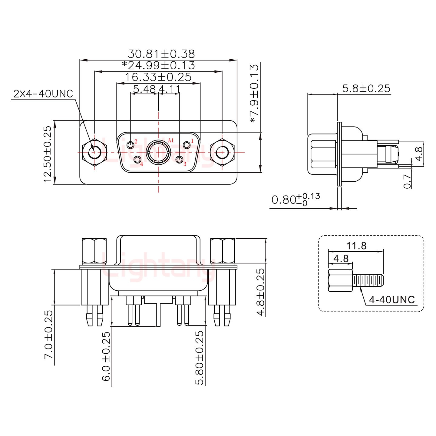 5W1母PCB直插板/鉚魚(yú)叉7.0/射頻同軸50歐姆