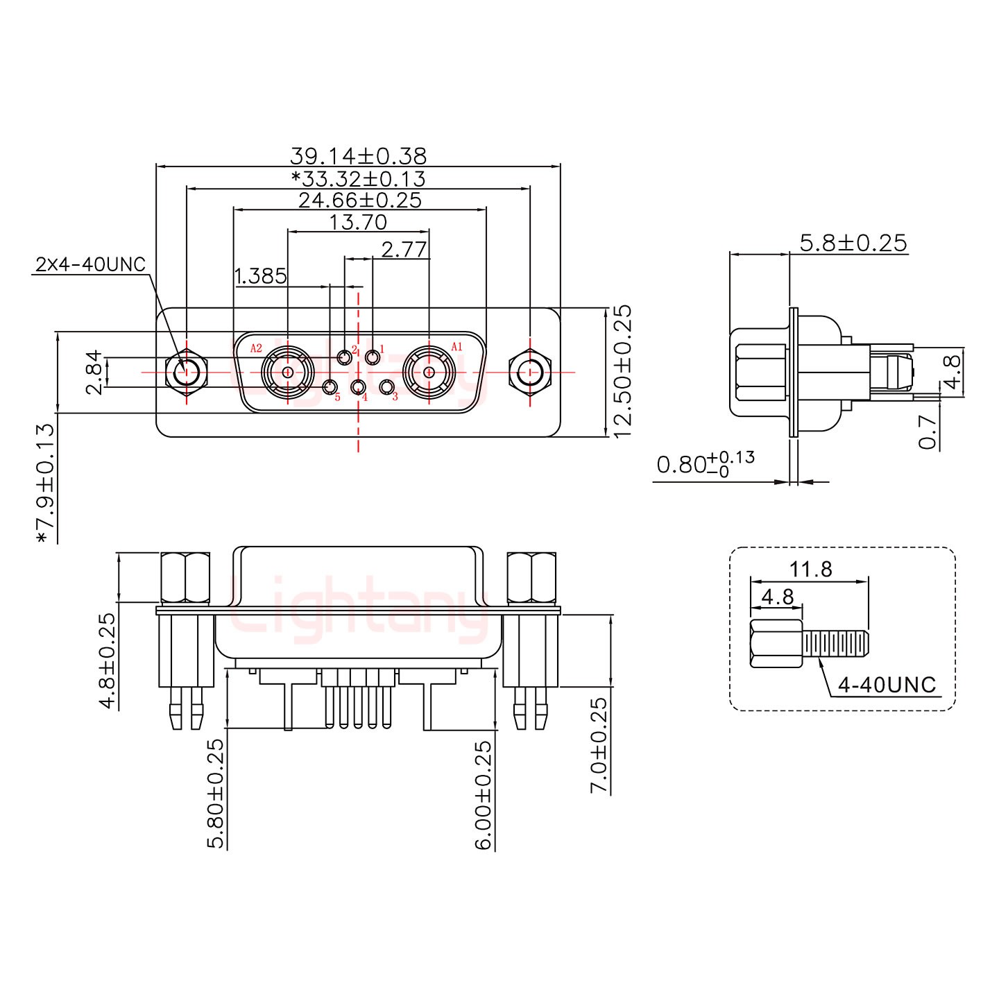 7W2母PCB直插板/鉚魚叉7.0/射頻同軸50歐姆