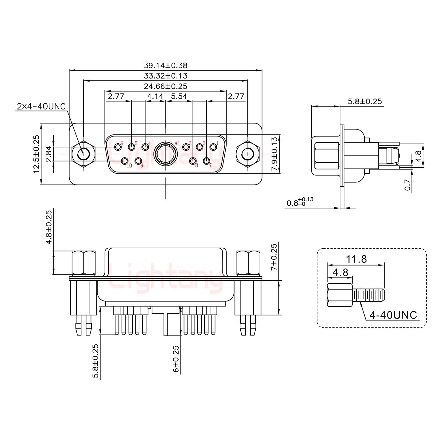 11W1母PCB直插板/鉚魚叉7.0/射頻同軸50歐姆