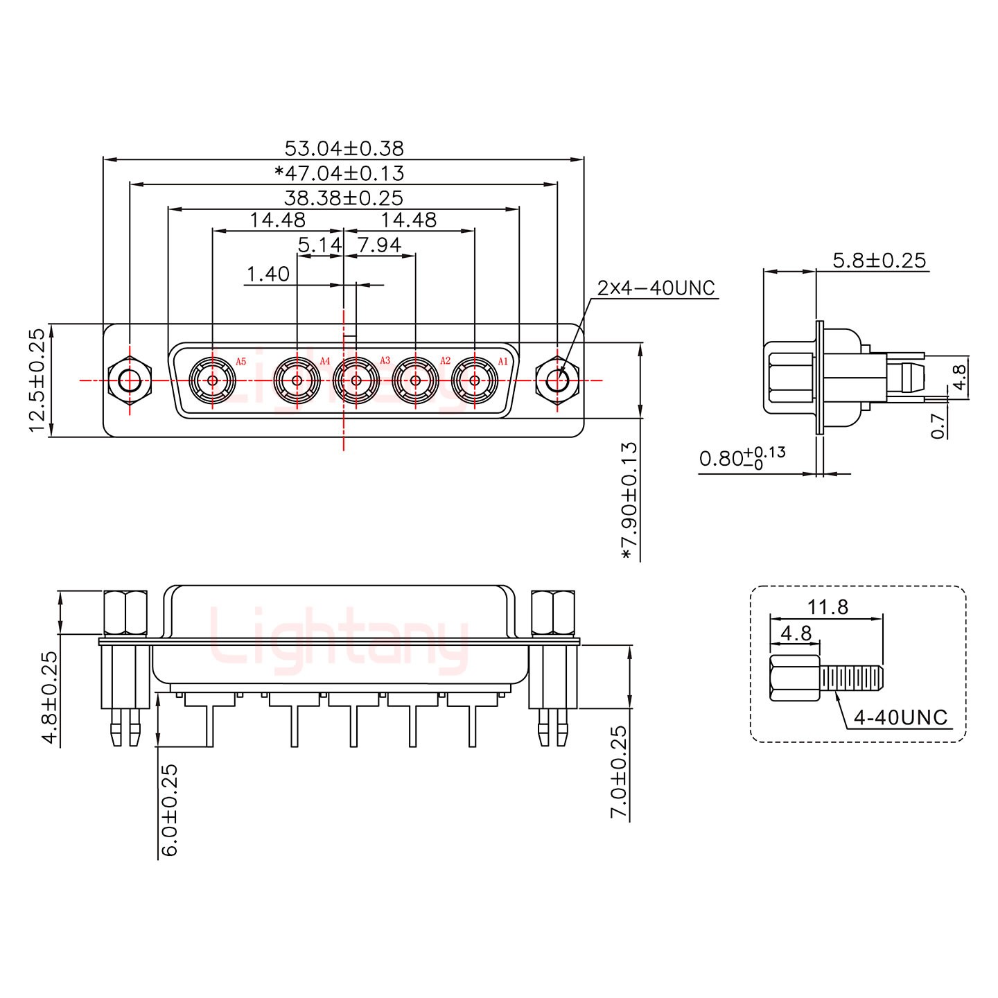 5W5母PCB直插板/鉚魚叉7.0/射頻同軸50歐姆