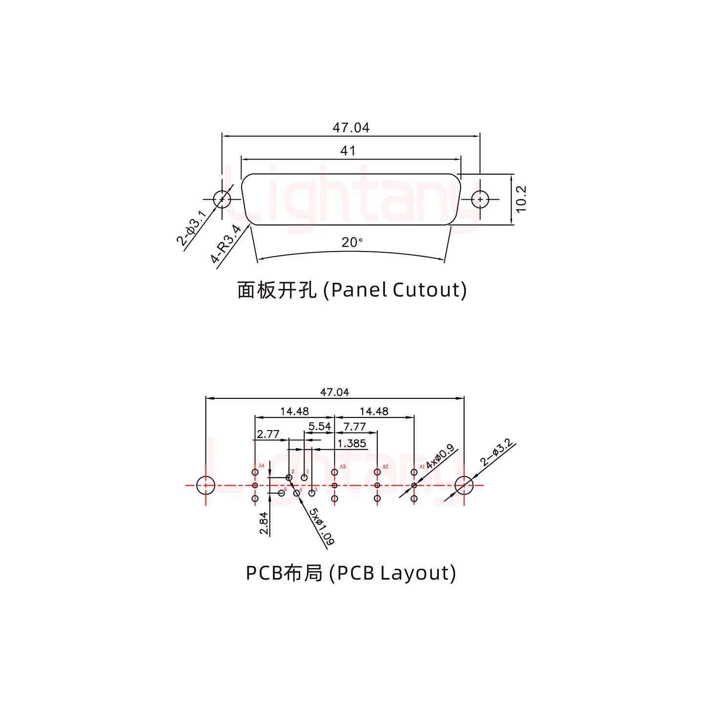 9W4母PCB直插板/鉚魚叉7.0/射頻同軸50歐姆