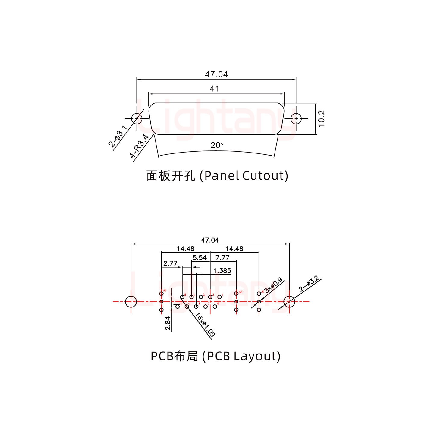 13W3母PCB直插板/鉚魚(yú)叉7.0/射頻同軸50歐姆