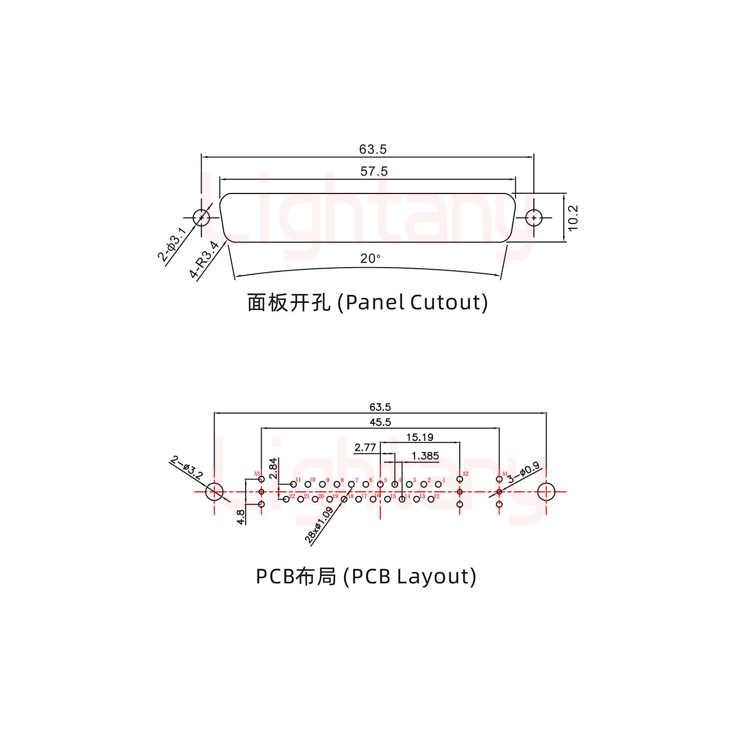 25W3母PCB直插板/鉚魚叉7.0/射頻同軸75歐姆