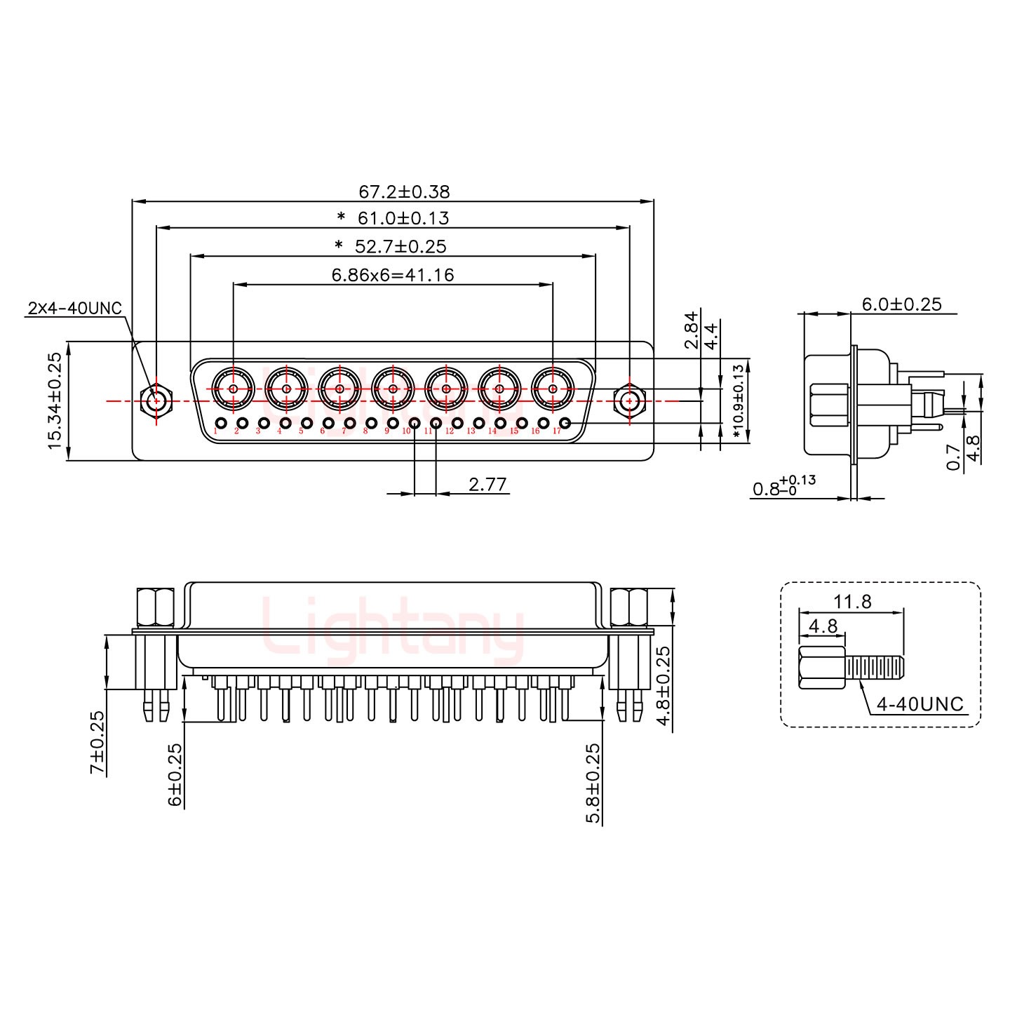 24W7母PCB直插板/鉚魚(yú)叉7.0/射頻同軸75歐姆