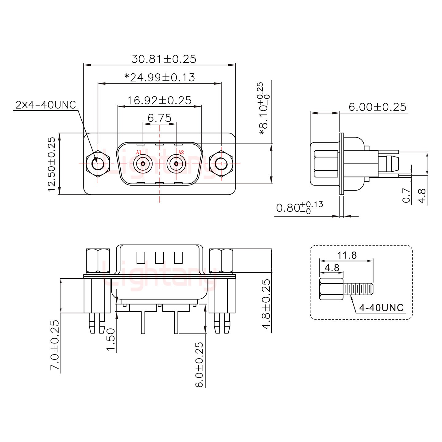 2W2公PCB直插板/鉚魚(yú)叉7.0/射頻同軸75歐姆