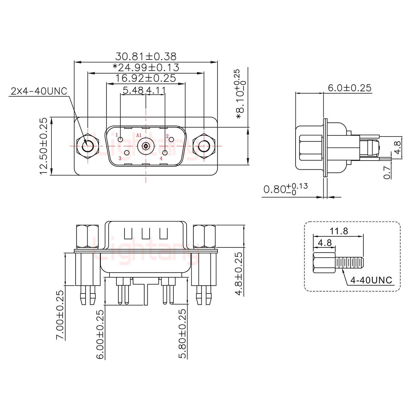 5W1公PCB直插板/鉚魚叉7.0/射頻同軸75歐姆