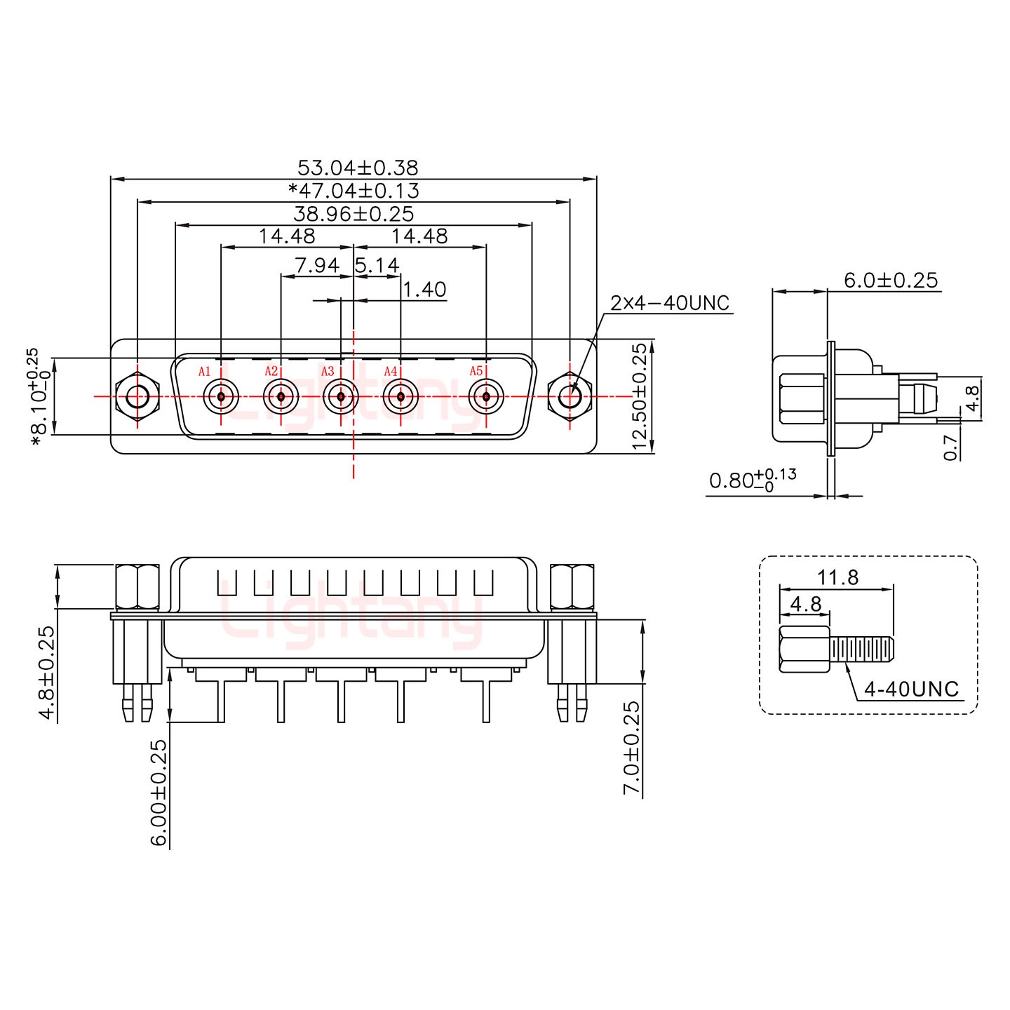 5W5公PCB直插板/鉚魚叉7.0/射頻同軸75歐姆