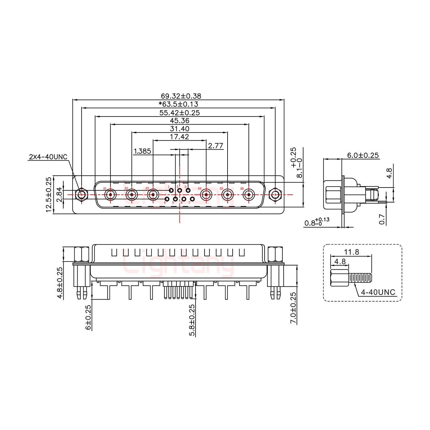 13W6A公PCB直插板/鉚魚(yú)叉7.0/射頻同軸75歐姆