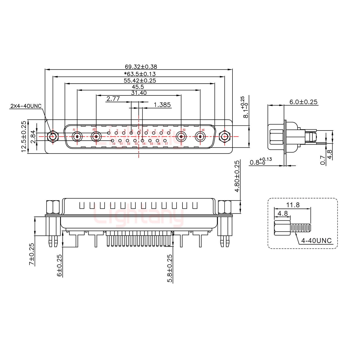 21W4公PCB直插板/鉚魚叉7.0/射頻同軸50歐姆