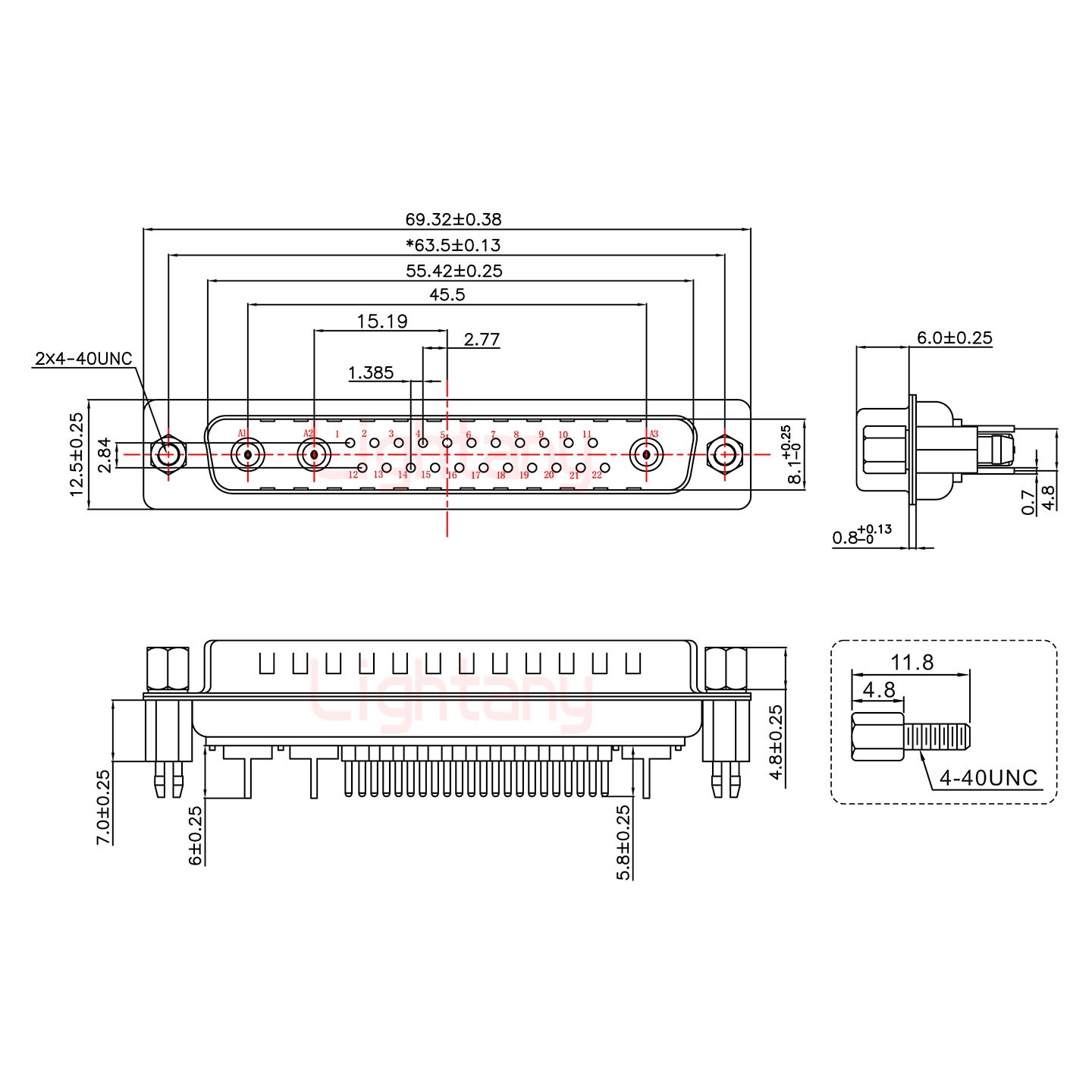 25W3公PCB直插板/鉚魚(yú)叉7.0/射頻同軸50歐姆