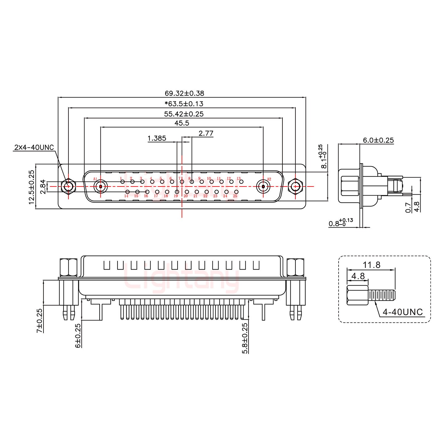 27W2公PCB直插板/鉚魚叉7.0/射頻同軸75歐姆