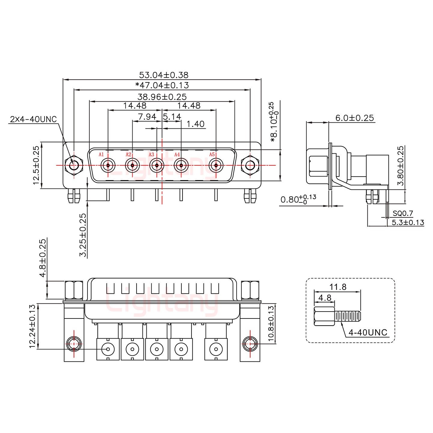 5W5公PCB彎插板/鉚支架10.8/射頻同軸75歐姆