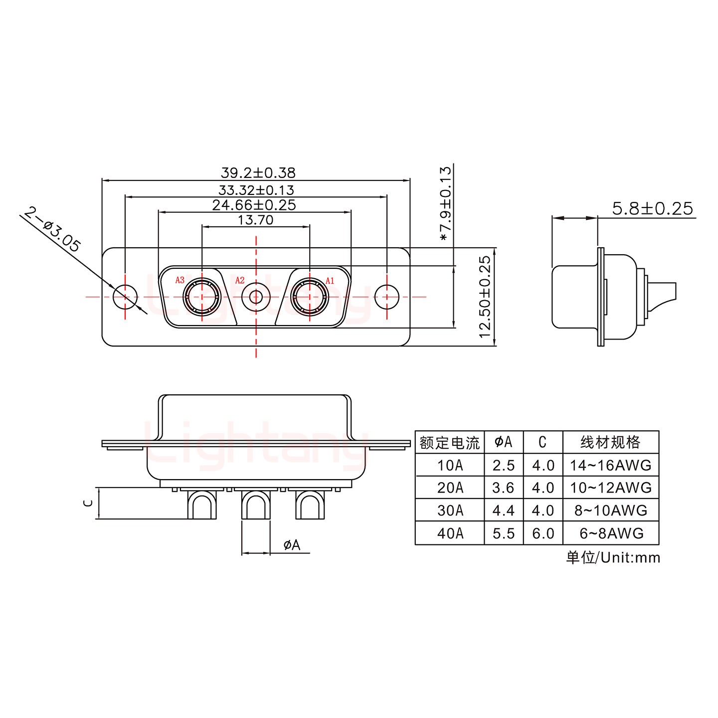 3V3母短體焊線/光孔/大電流40A