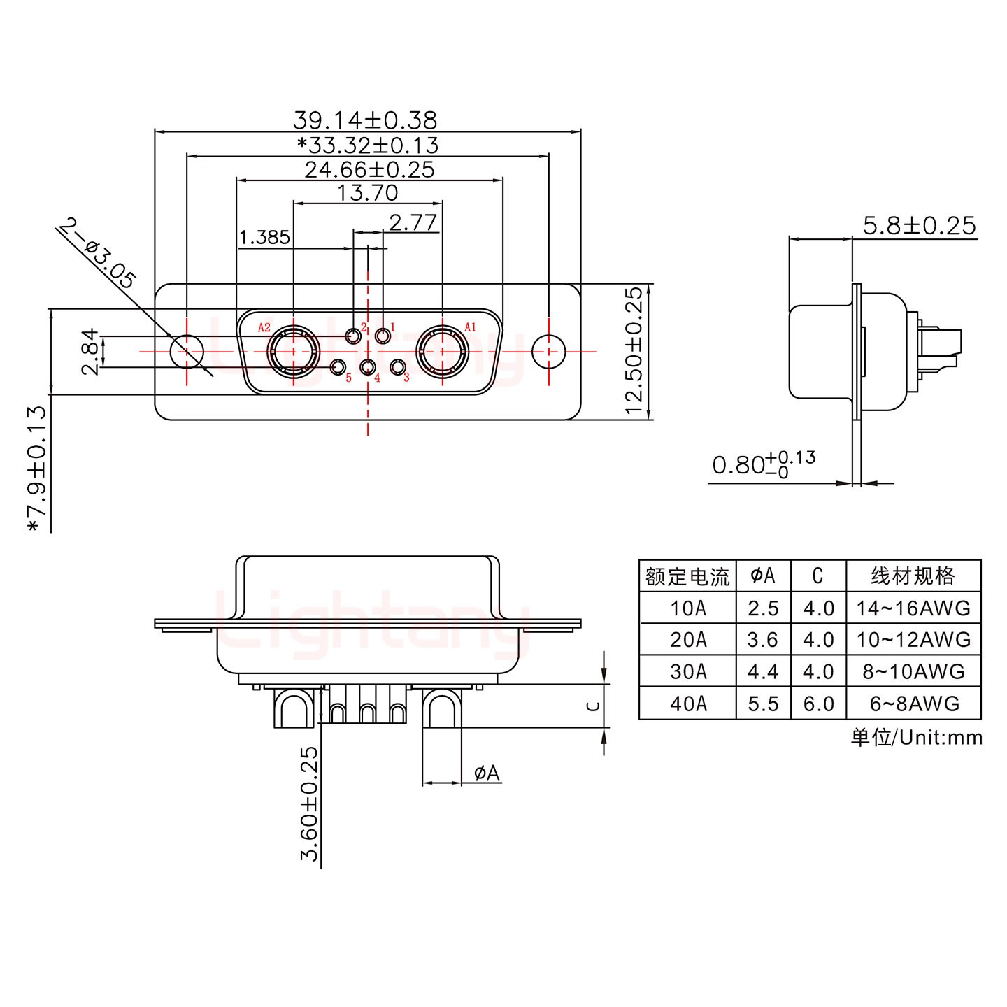 7W2母短體焊線/光孔/大電流40A