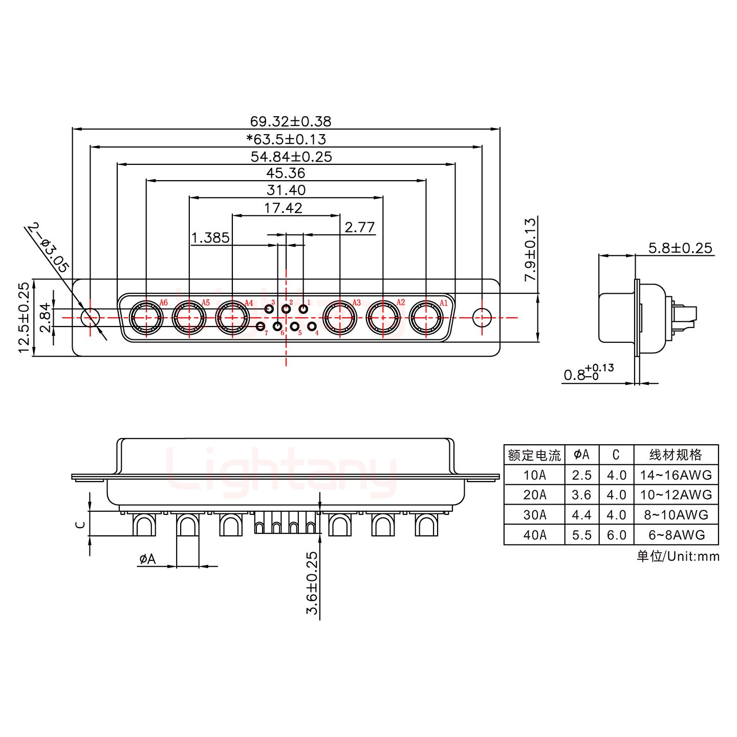 13W6A母短體焊線/光孔/大電流30A