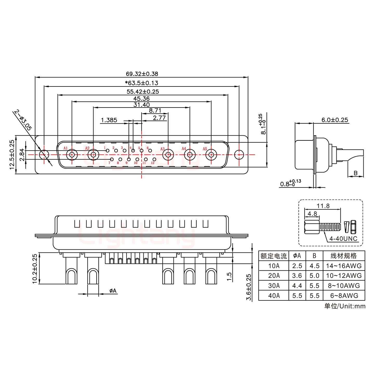 17W5公長體焊線/配螺絲螺母/大電流20A