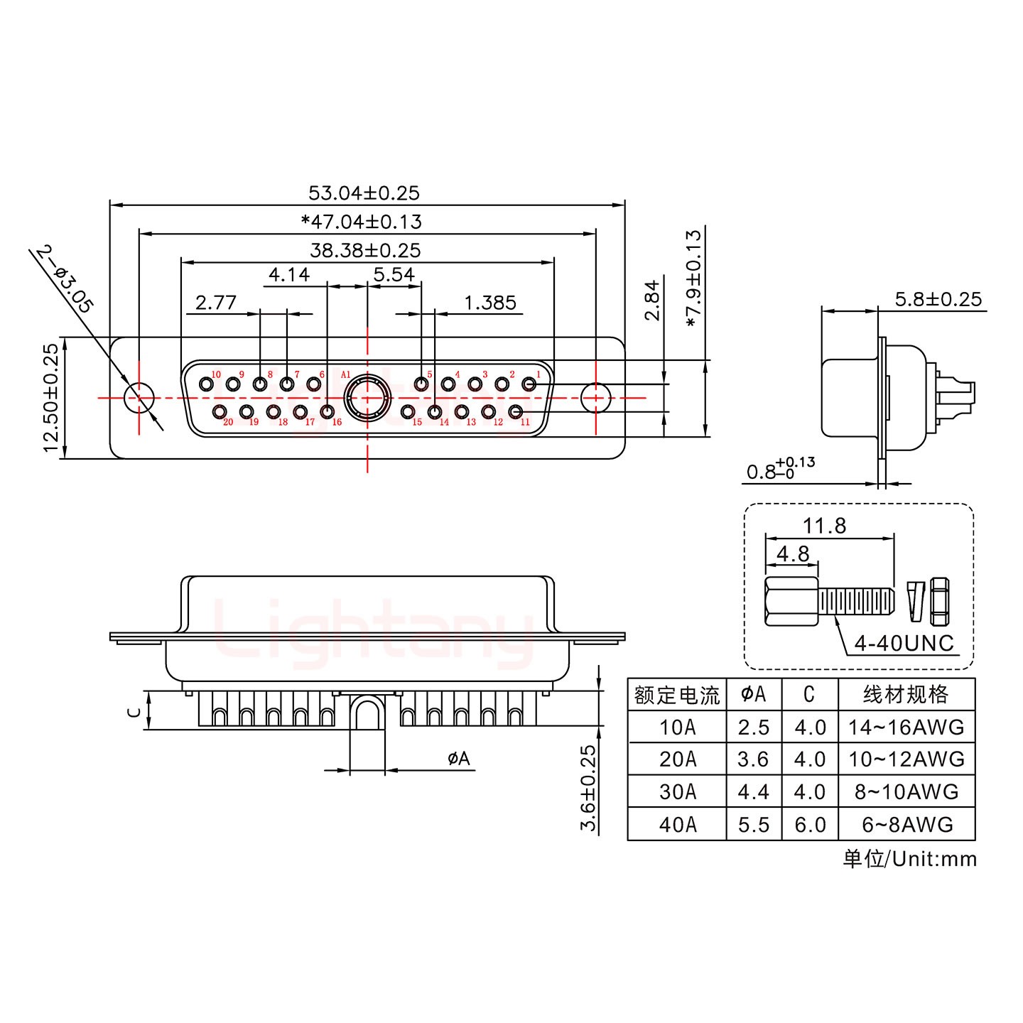 21W1母短體焊線(xiàn)/配螺絲螺母/大電流40A