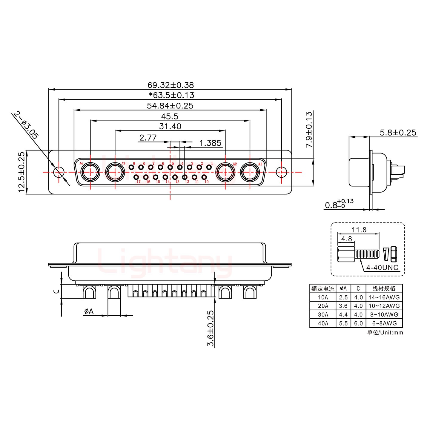 21W4母短體焊線/配螺絲螺母/大電流10A