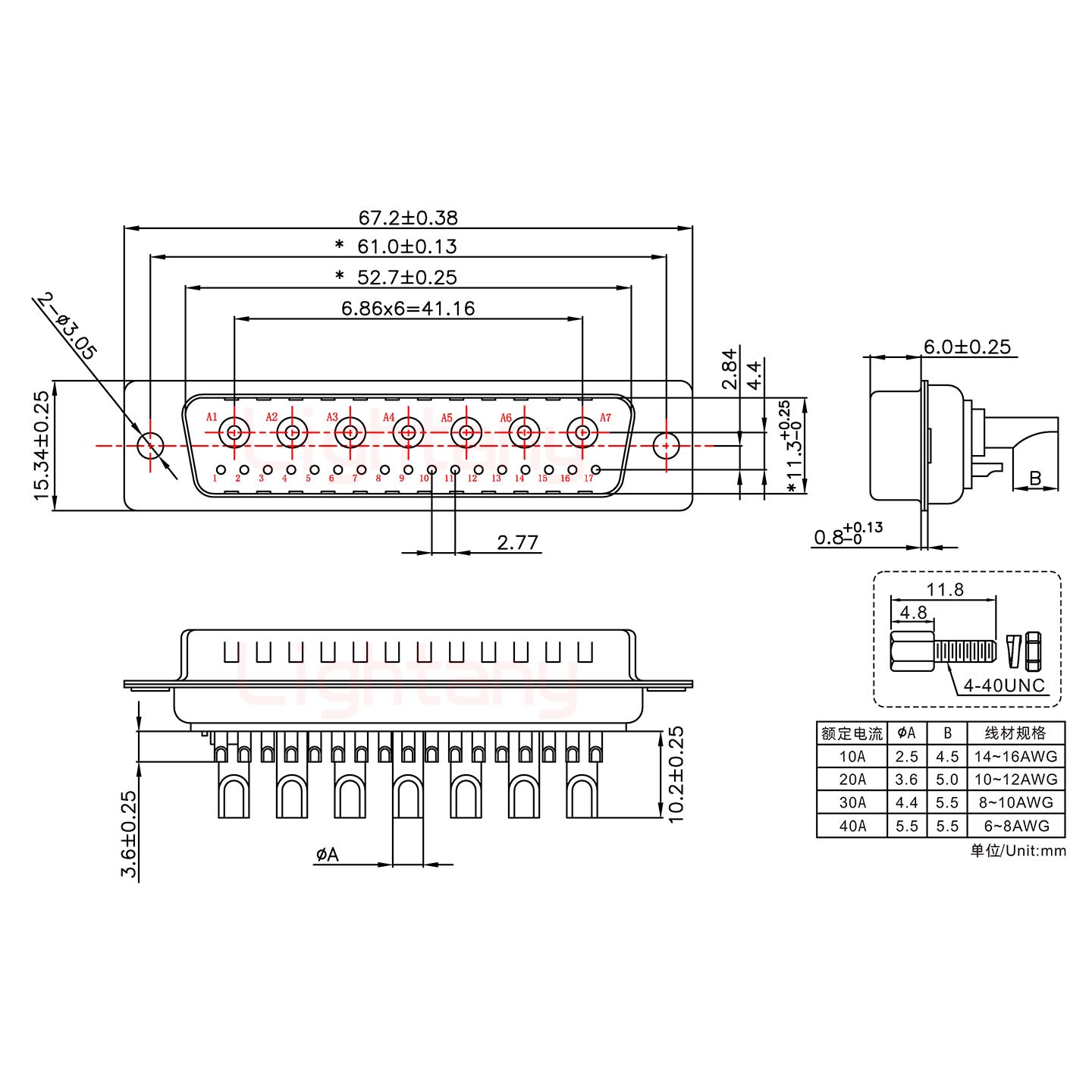 24W7公長體焊線/配螺絲螺母/大電流10A