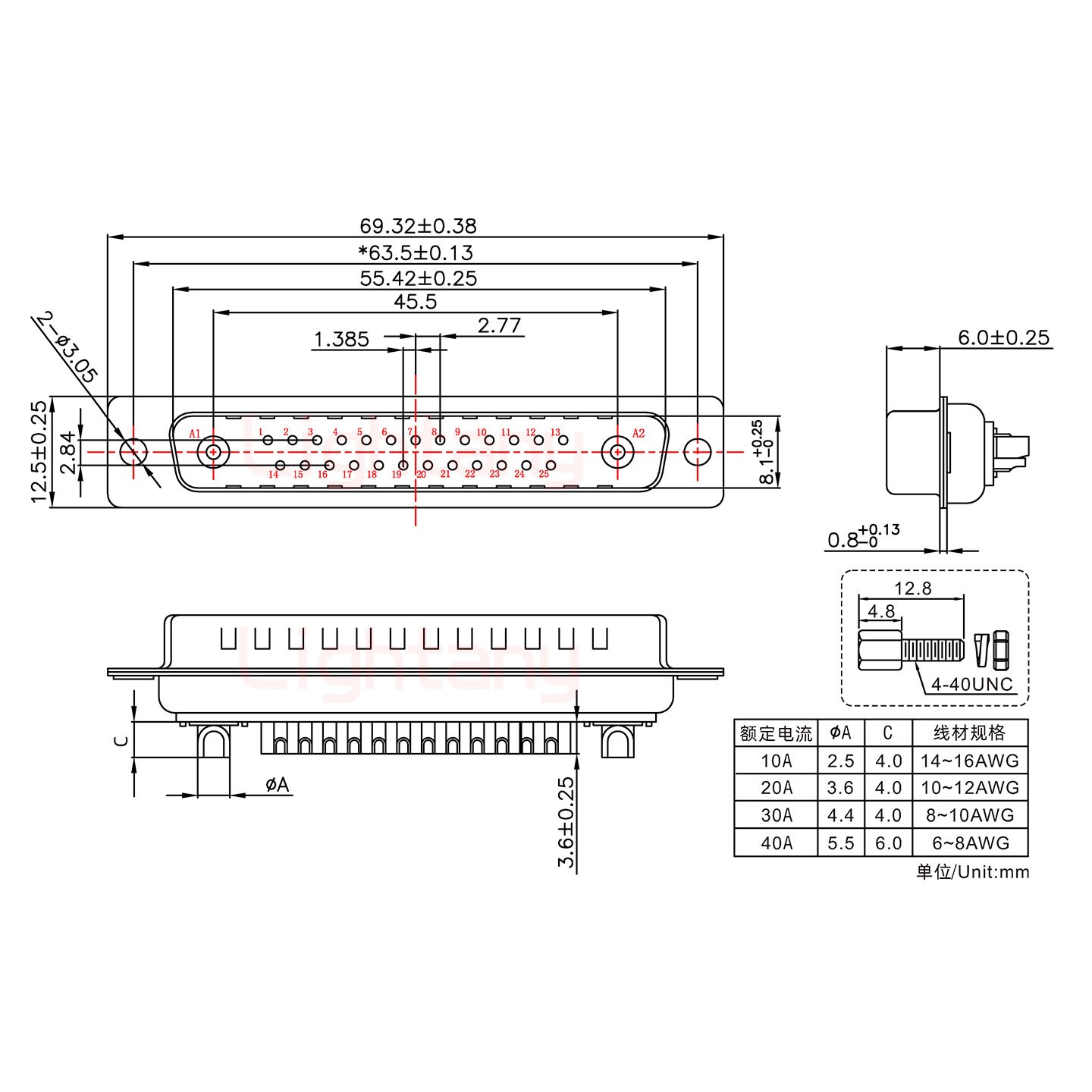 27W2公短體焊線/配螺絲螺母/大電流10A