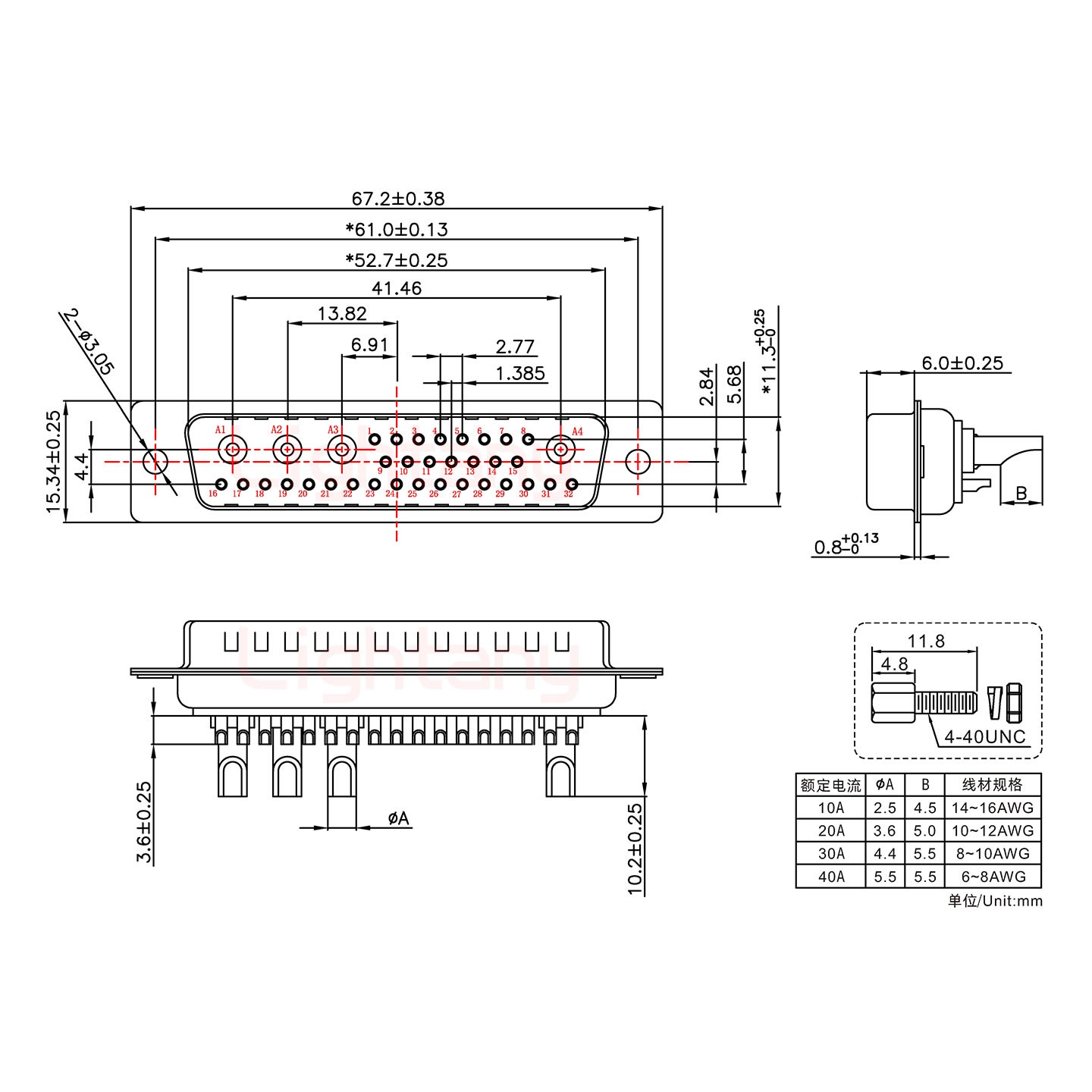 36W4公長體焊線/配螺絲螺母/大電流30A