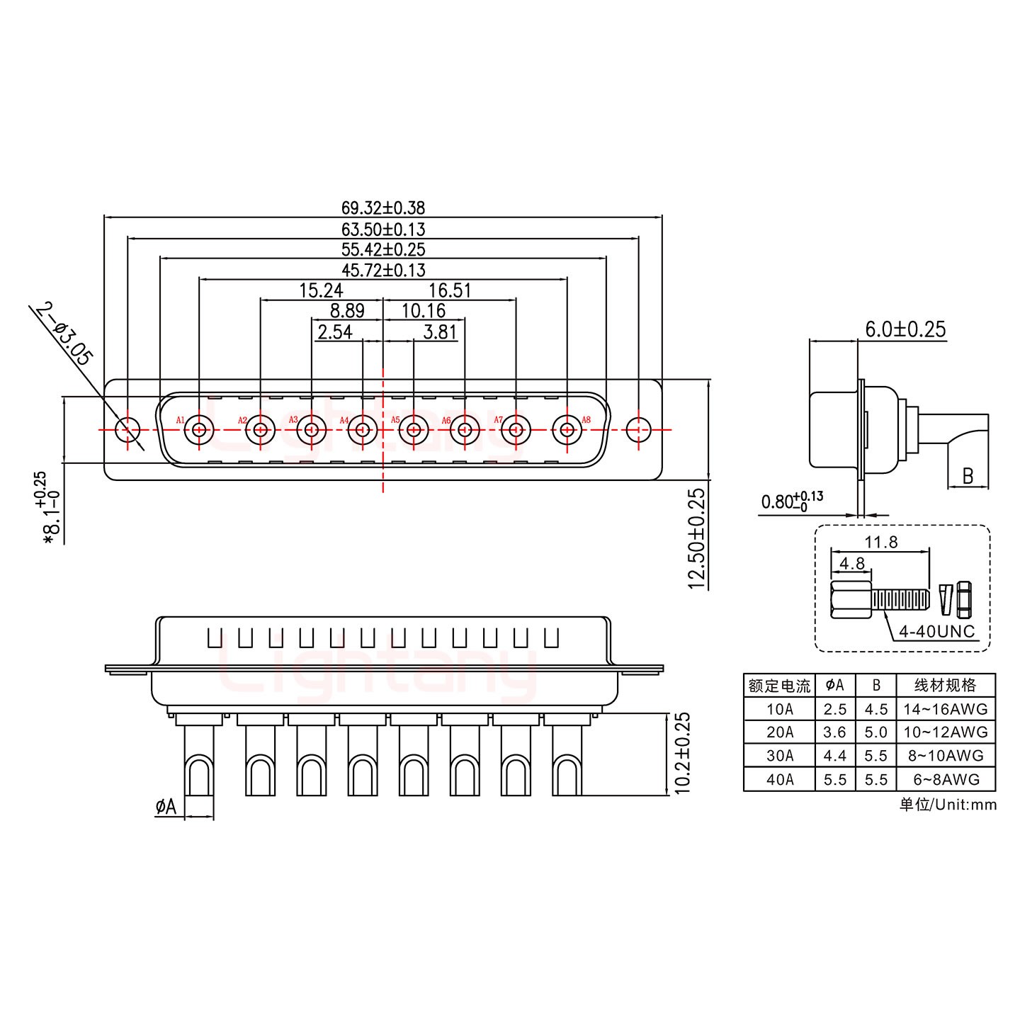 8W8公長(zhǎng)體焊線 /配螺絲螺母/大電流10A