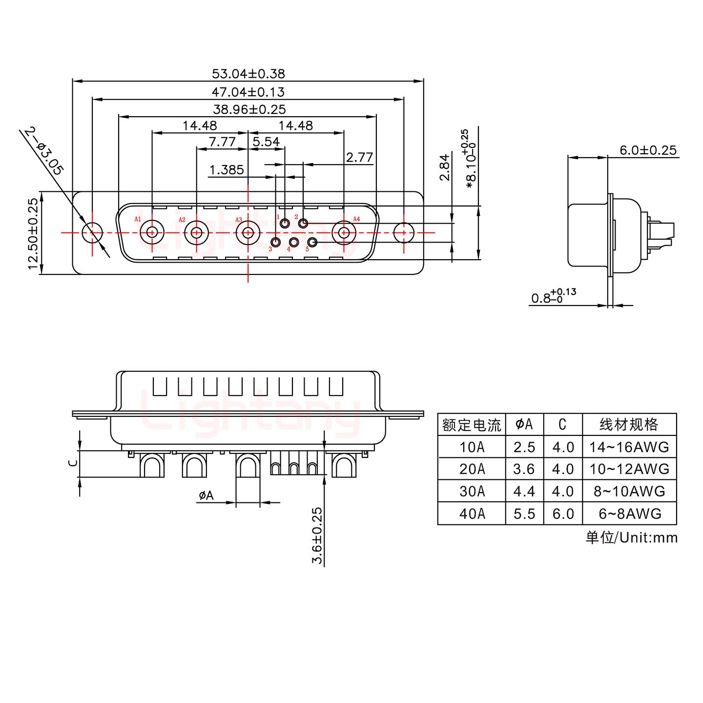 9W4公短體焊線/光孔/大電流30A