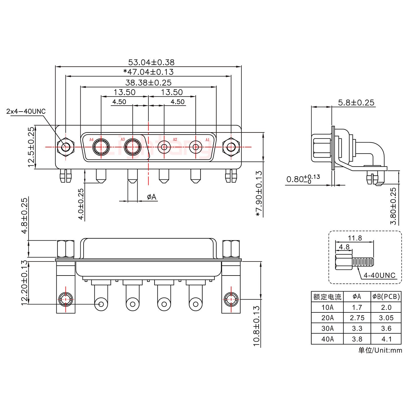 4V4母PCB彎插板/鉚支架10.8/大電流30A