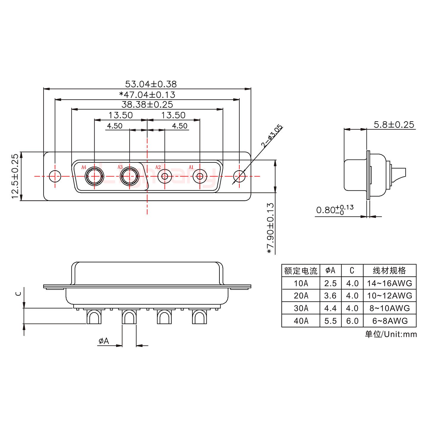 4V4母短體焊線/光孔/大電流20A