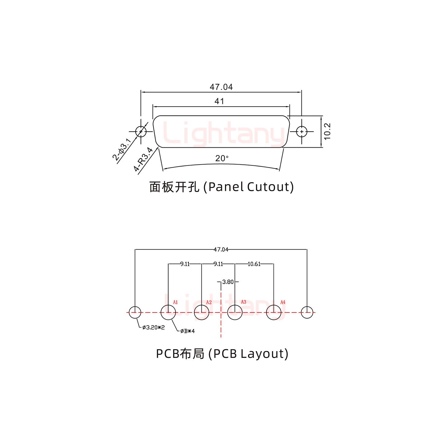 4W4公PCB直插板/鉚魚(yú)叉7.0/大電流40A