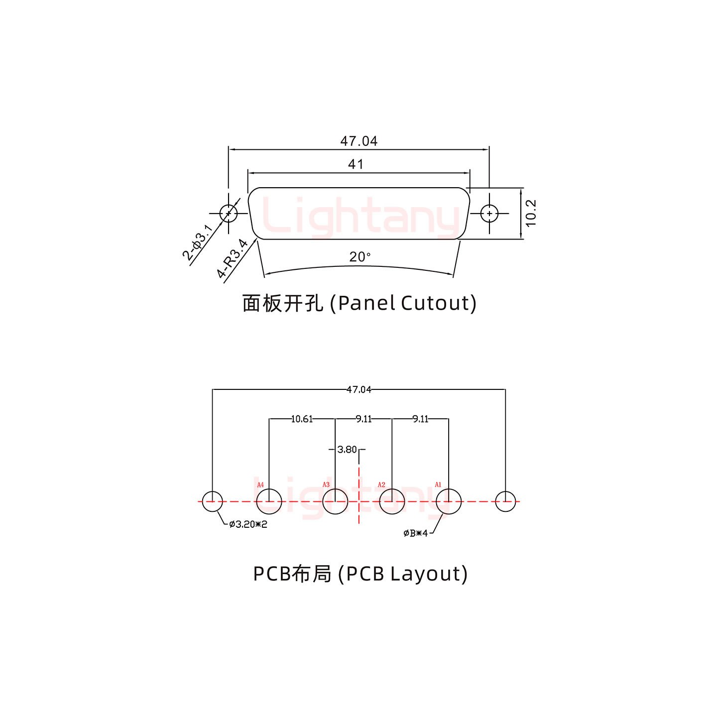 4W4母PCB直插板/鉚魚叉7.0/大電流30A