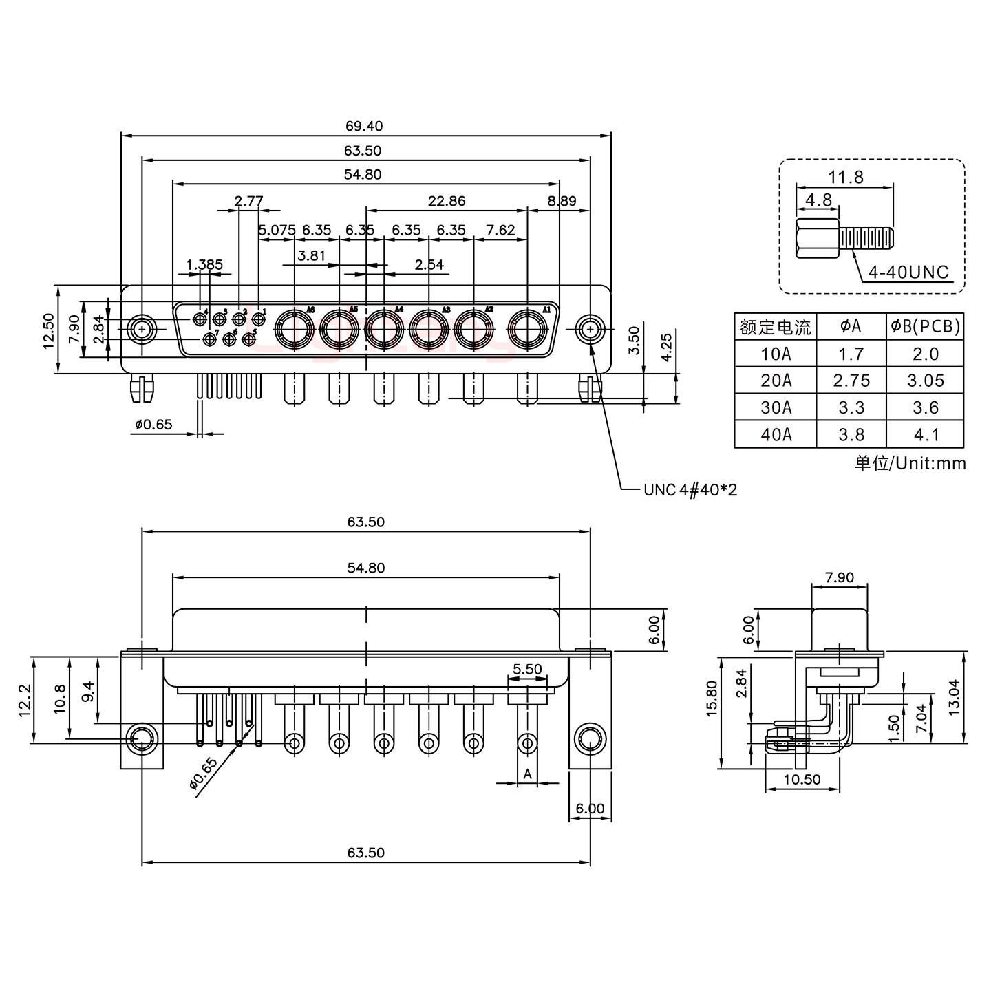 13W6B母PCB彎插板/鉚支架10.8/大電流30A