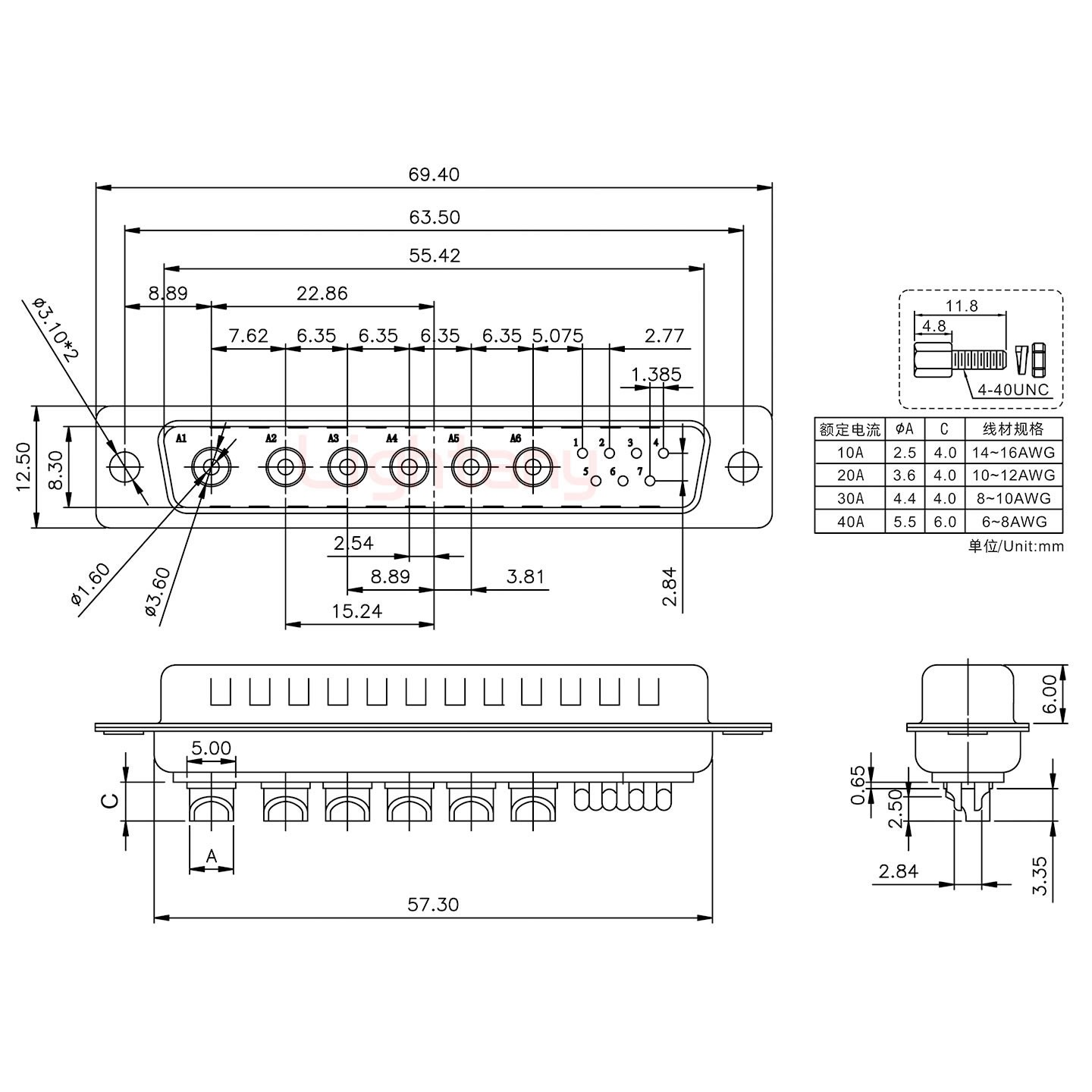 13W6B公短體焊線(xiàn)/配螺絲螺母/大電流40A