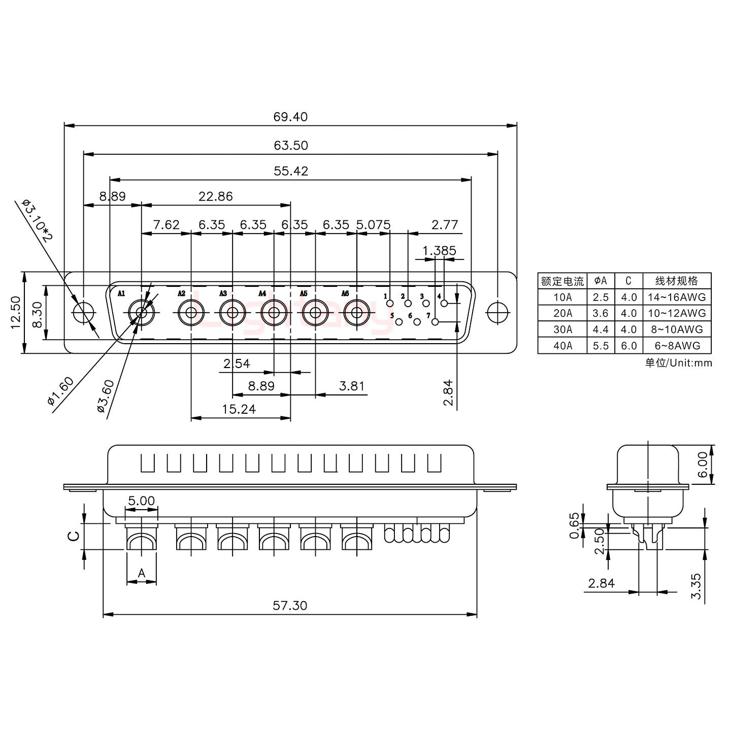 13W6B公短體焊線/光孔/大電流30A