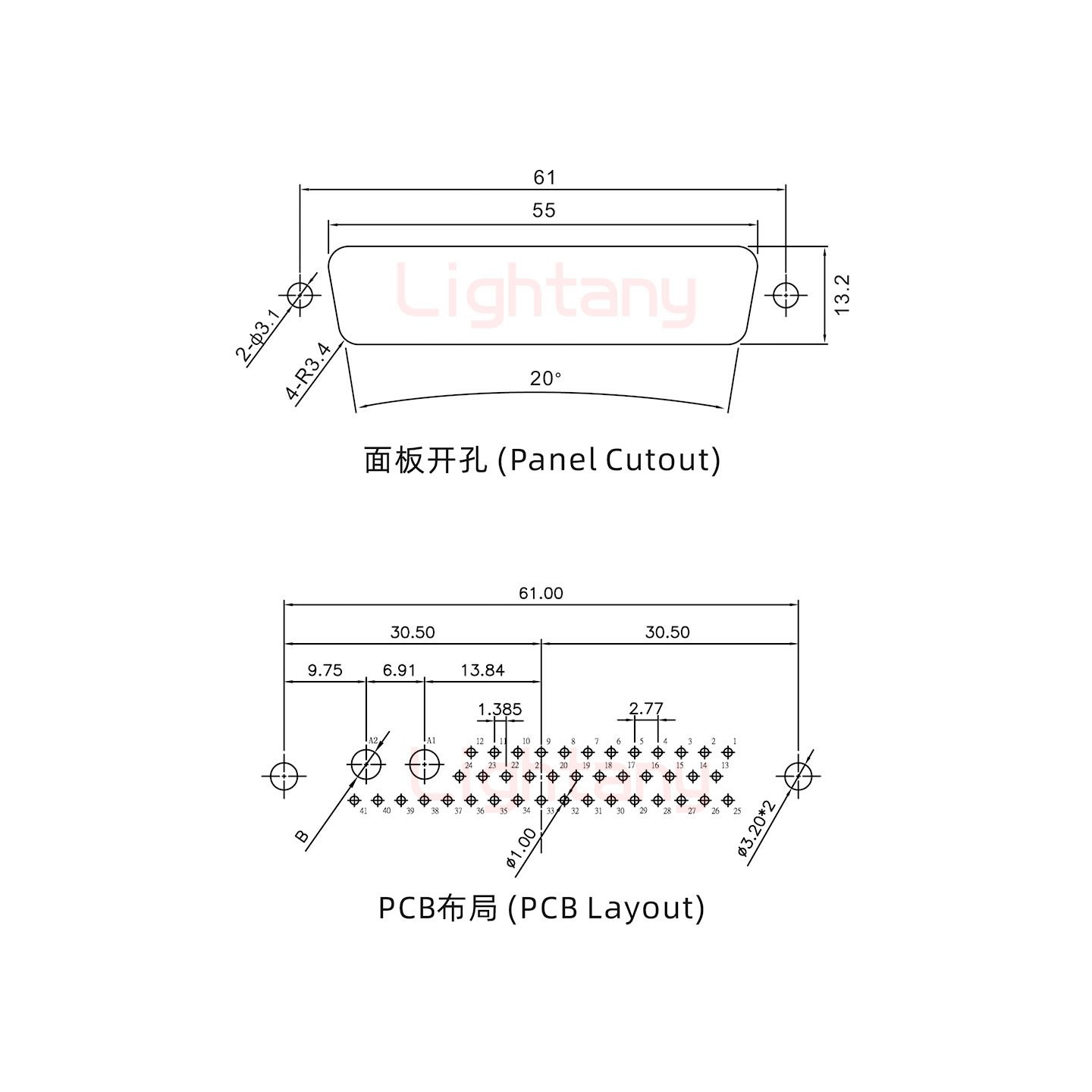 43W2母PCB直插板/鉚魚叉7.0/大電流20A