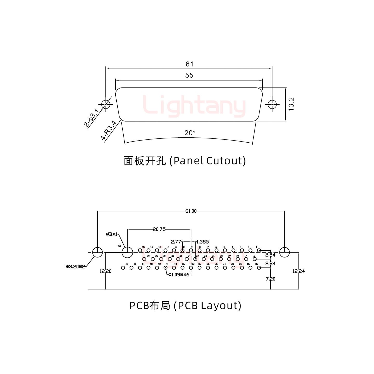 47W1母PCB彎插板/鉚支架12.2/大電流30A